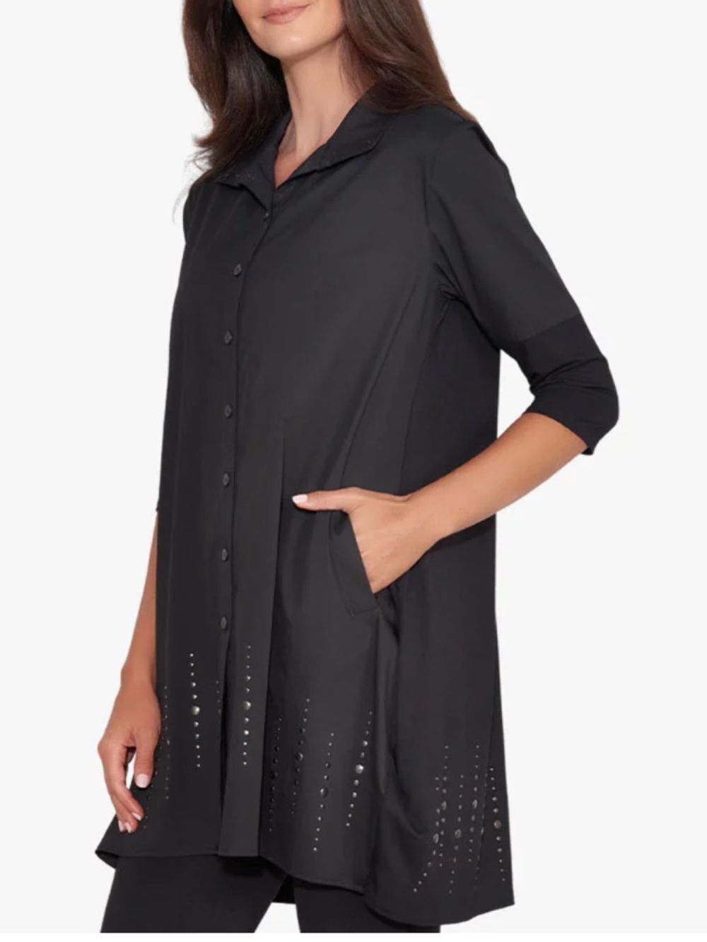 Stella Carakasi Black Minimalist Studded Tunic Top Size L Modern Relaxed Fit